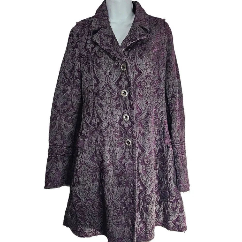 Free People Jacquard Brocade Coat Womens Size 4 Purple Gothic Royal